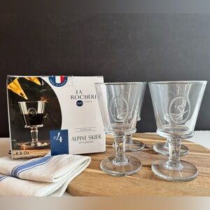 NEW (Set/4) La Rochère Alpine Skier Wine Glasses Water Goblets